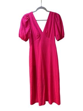next Hot Pink V-Neck Puff Sleeve Midi Dress